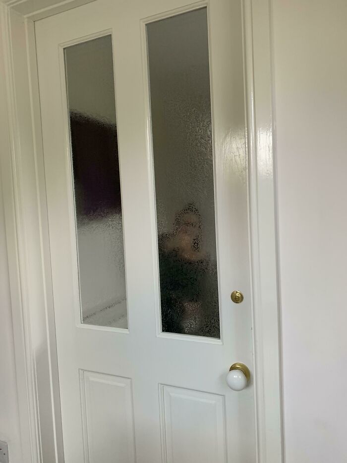 The Bathroom Door Of The New Place My Girlfriend And I Just Moved Into. I Was Sat At The Dining Table When I Took This