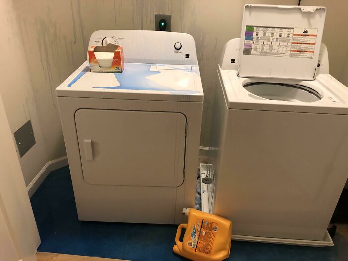 My Cat Knocked Over 2 Gallons Of Laundry Detergent Onto The Floor While I Was At Work (My Floor Is Not Blue, It’s White)