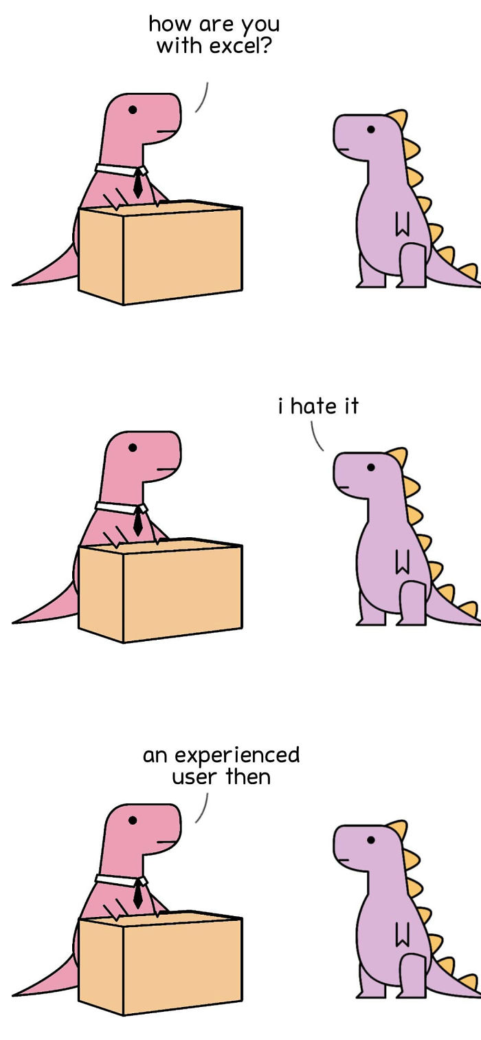 Dinosaur comic about dinosaur hating excel 