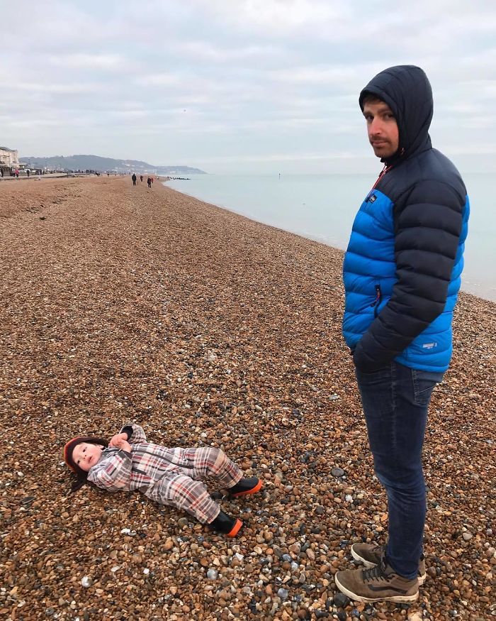 This Time We Wouldn’t Let Him Swim In The Sea. He Can’t Swim & It's 6 Degrees. I Know, We’re Awful