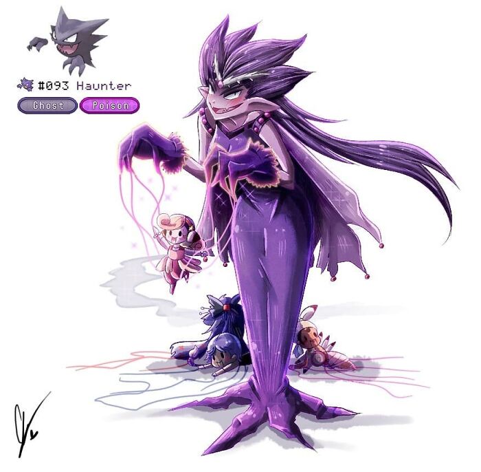 Humanized Haunter by wheelchair-bound artist, depicted as a mystical figure in purple manipulating marionettes.