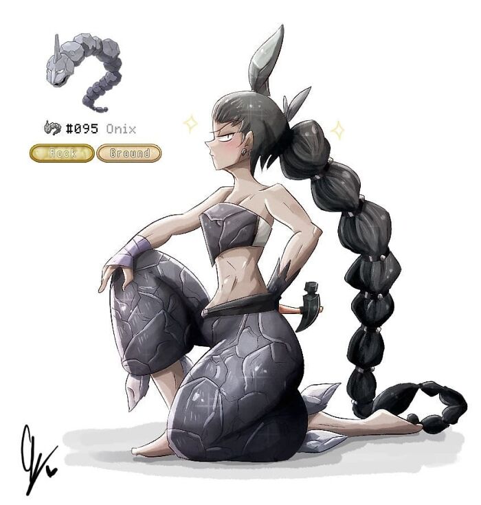 Wheelchair-bound artist's human rendition of Onix, showcasing creativity in character transformation.