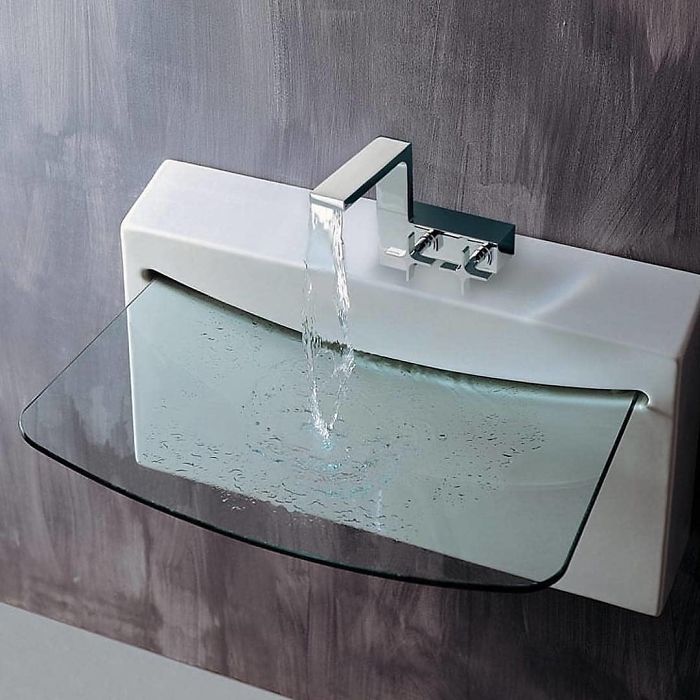 Wall-Mount Porcelain/Clear Glass Sink By Lacava