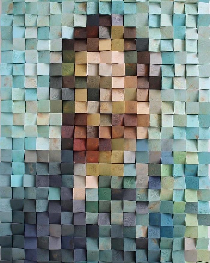 Van Gogh's Self-Portrait Made With Colored Wooden Cubes