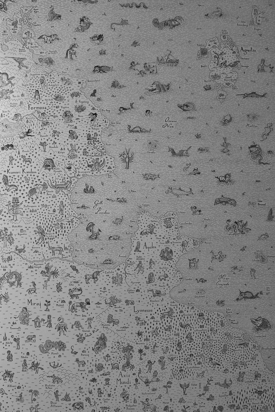 Quarantine Project: I Spent 3 Months Drawing A Mythological Medieval World Map On My Door (13 Pics)