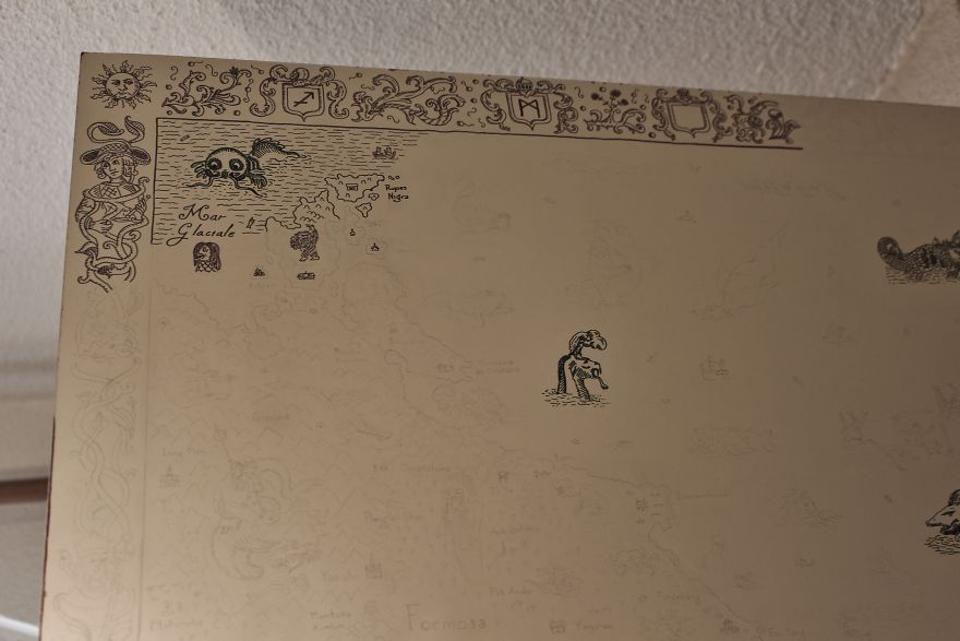 Quarantine Project: I Spent 3 Months Drawing A Mythological Medieval World Map On My Door (13 Pics) Quarantine Project: I Spent 3 Months Drawing A Mythological Medieval World Map On My Door (13 Pics)