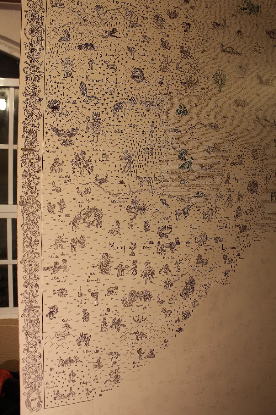 Quarantine Project: I Spent 3 Months Drawing A Mythological Medieval World Map On My Door (13 Pics)