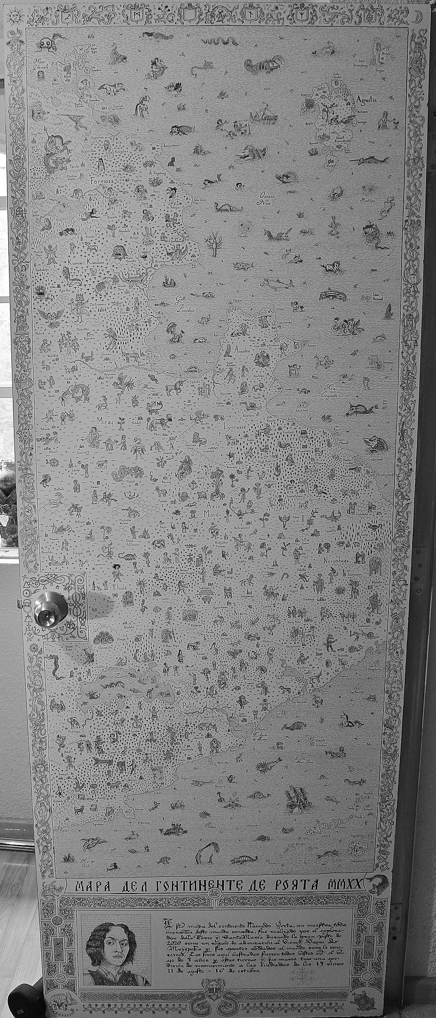 Quarantine Project: I Spent 3 Months Drawing A Mythological Medieval World Map On My Door (13 Pics)