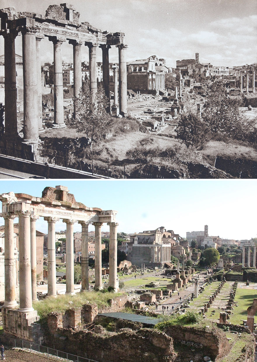 Forum Romanum, Rome, Italy, 1925 vs. 2016