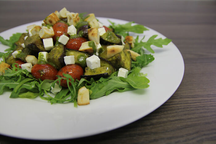 Grilled Eggplant And Tomatoes Salad With Herb Dressing