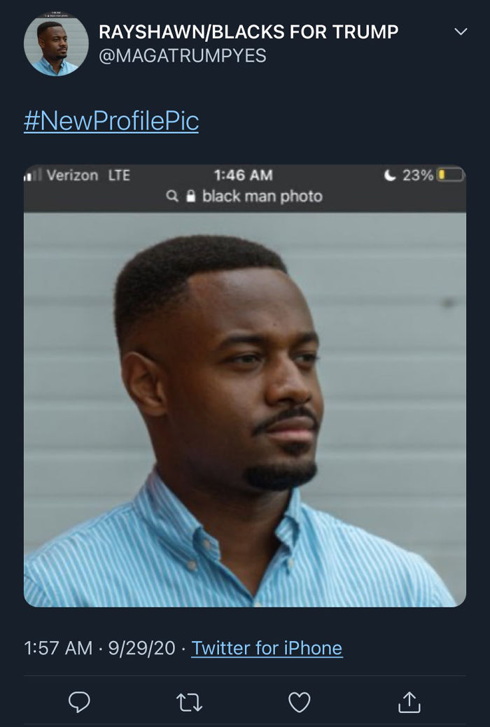 Fake Black Trump Supporter On Twitter Forgets To Crop Out Google Search For His Profile Pic, And It’s Cracking People Up Fake Black Trump Supporter On Twitter Forgets To Crop Out Google Search For His Profile Pic, And It’s Cracking People Up