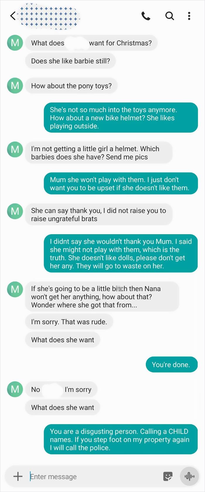 My Mother Dearest, Whom My Sister And I Just Let Back Into Our Lives, Talking To My Sister About Her Daughter (My Niece). Behold The Kind Of Person She Is