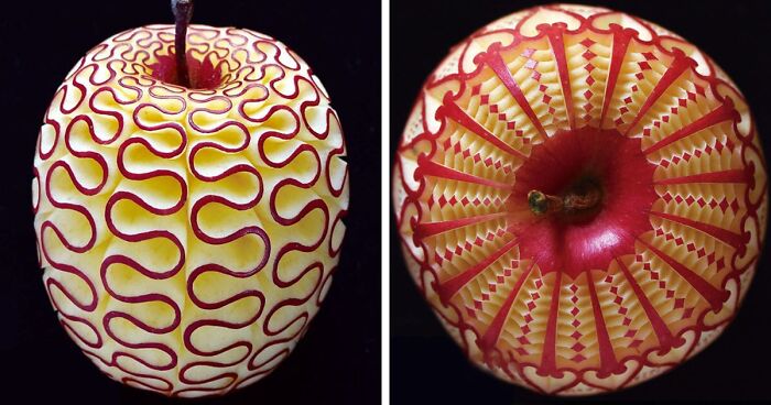 Artist Creates Beautiful Patterns On Fruits And Vegetables By Hand-Carving Intricate DesignsArtist Creates Beautiful Patterns On Fruits And Vegetables By Hand-Carving Intricate Designs