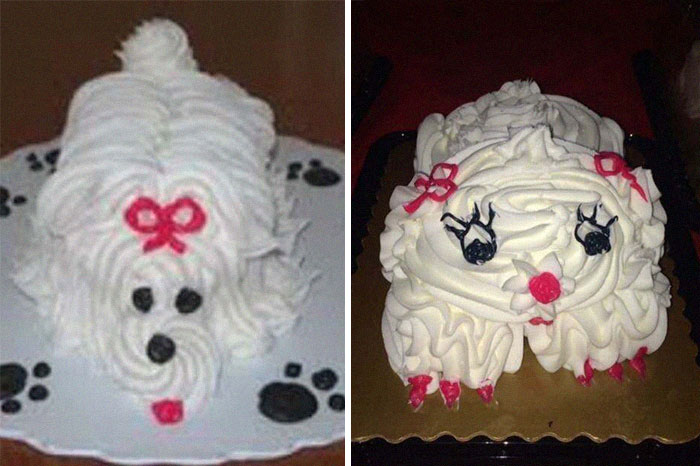 Ordered Cake On Left, Received Cake On Right