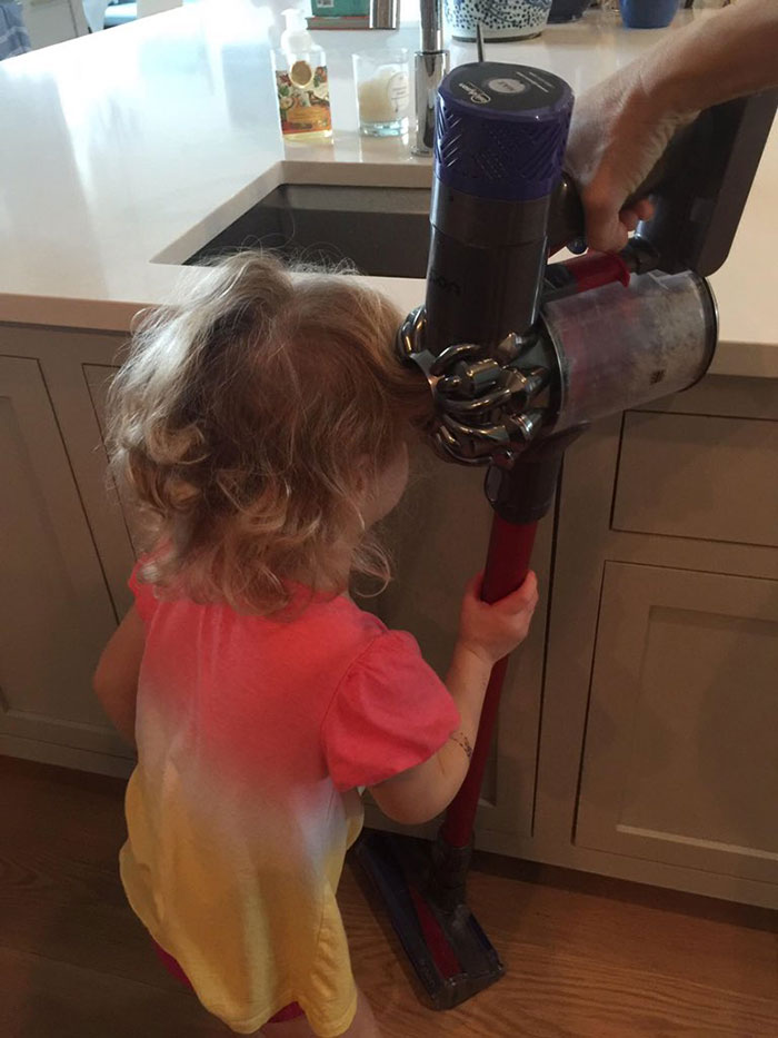 "Daddy! I Need Your Help!" Walked In And Saw This. We Saved Some Hair, But Still Had To Cut Her Out
