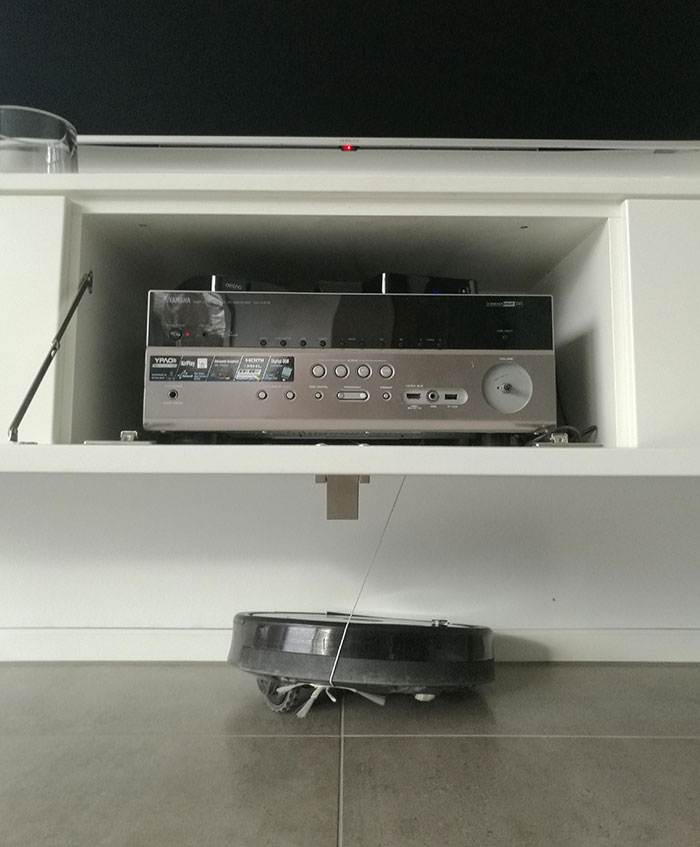 When Your Roomba Sucks In A Loose Cable Of The TV Sound System