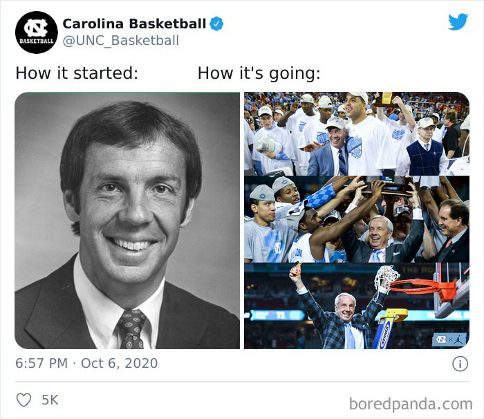 Black and white portrait of a coach transitioning to celebrating a basketball victory with his team.