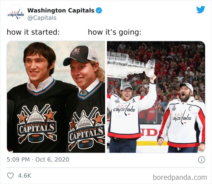 Washington Capitals players' journey from early days to winning the Stanley Cup, capturing a wholesome transformation.