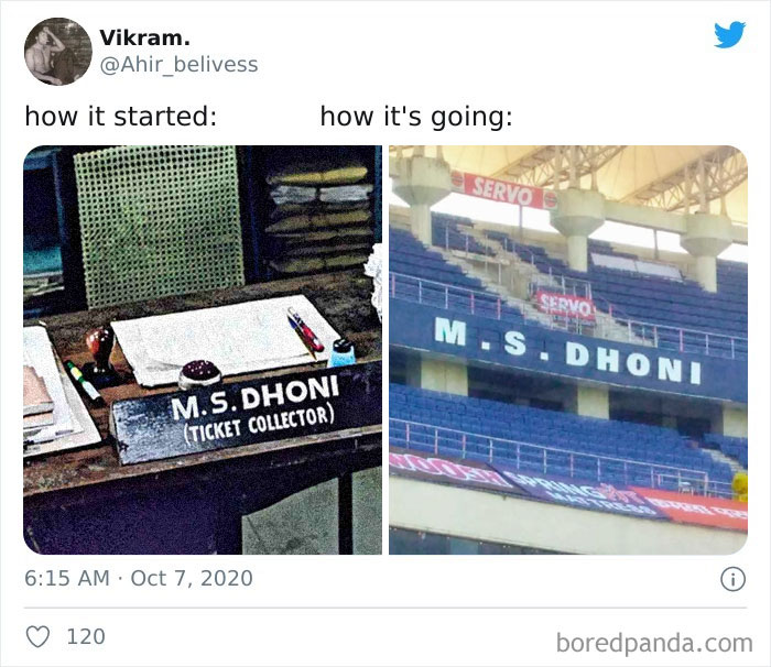 Wholesome start vs. going post: M.S. Dhoni as ticket collector to having a stadium section named after him.