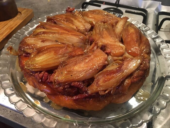 Upside Down Salted Tart (Caramelized Endives, Goat Cheese, Bacon And Roasted Sweet Potatoes)