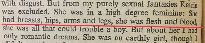 Book page with a paragraph describing woman appearance 