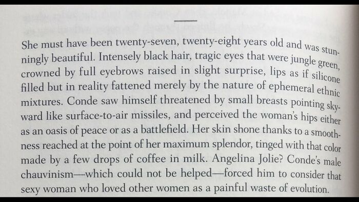 Book page with a paragraph describing woman appearance 