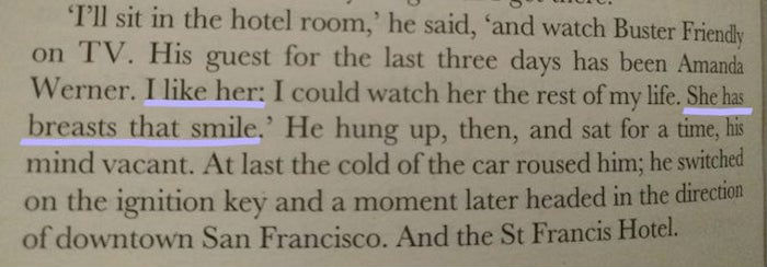 Book page with a paragraph describing woman breast 