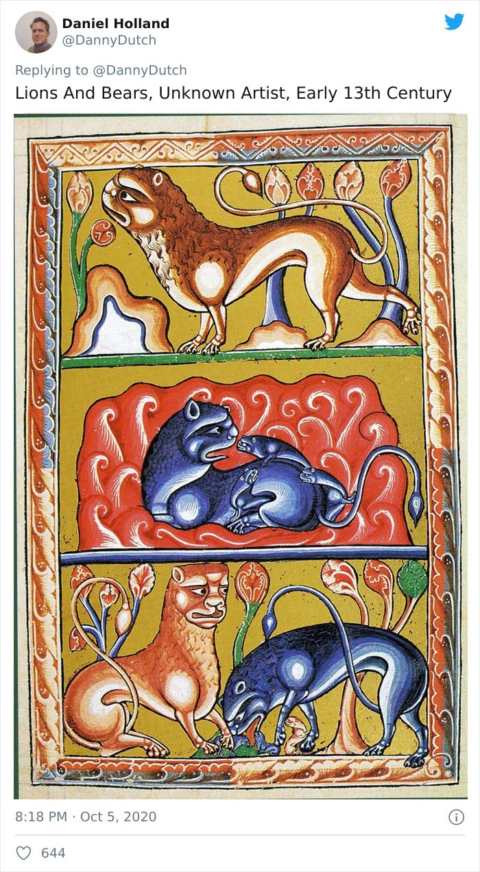 Medieval painters' humorous attempts to depict animals in early 13th-century artwork with unusual and imaginative features.