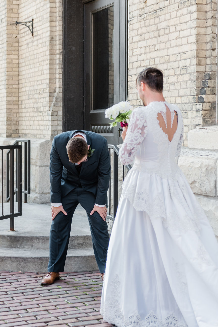 Funny Best Man Crashes First Look In A $60 Goodwill Wedding Dress
