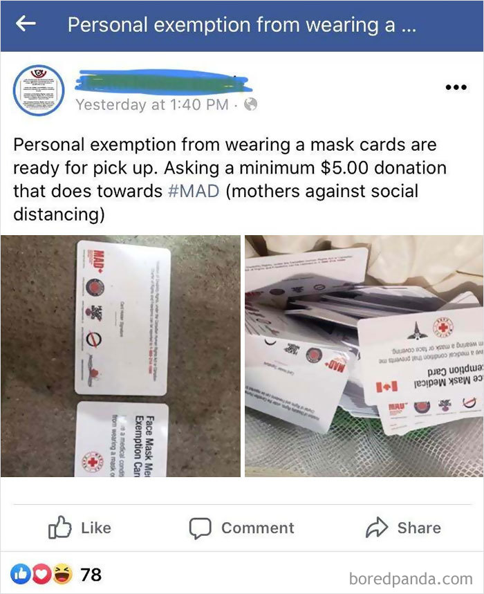 This Guy Selling Mask Exemption Cards On Facebook
