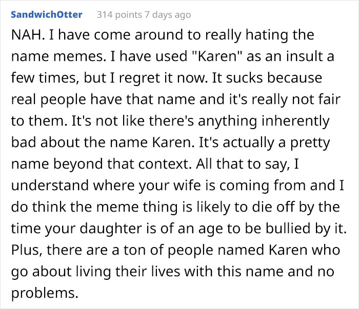 Dad Refuses To Call His Daughter Karen Like His Wife Wants, Asks The Internet If He&rsquo;s A Jerk
