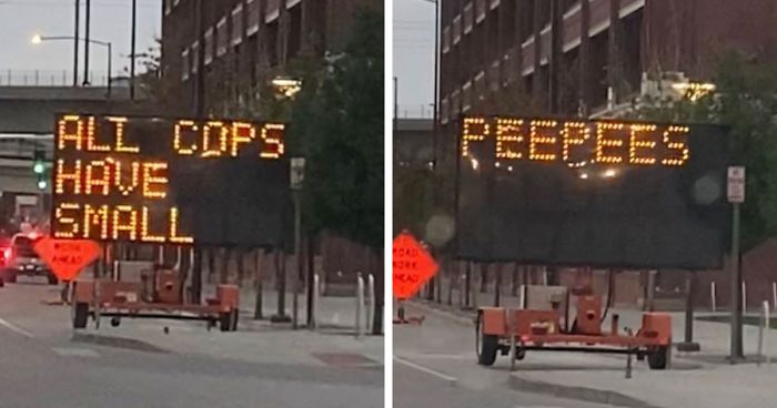 People Noticed This Hacked Sign In Denver That Spreads Anti-Police And Anti-Karen Messages