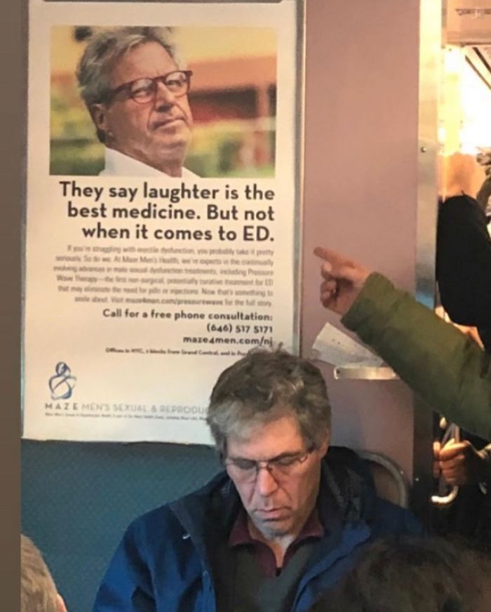 People Sitting Under Signs That Resemble Them