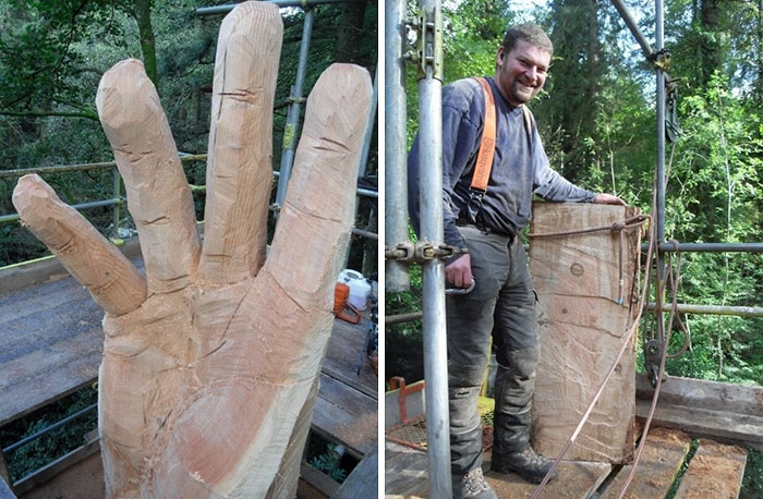 Storm-Damaged Tree In Wales Gets Transformed Into A 50 Ft Hand Worth $16,000