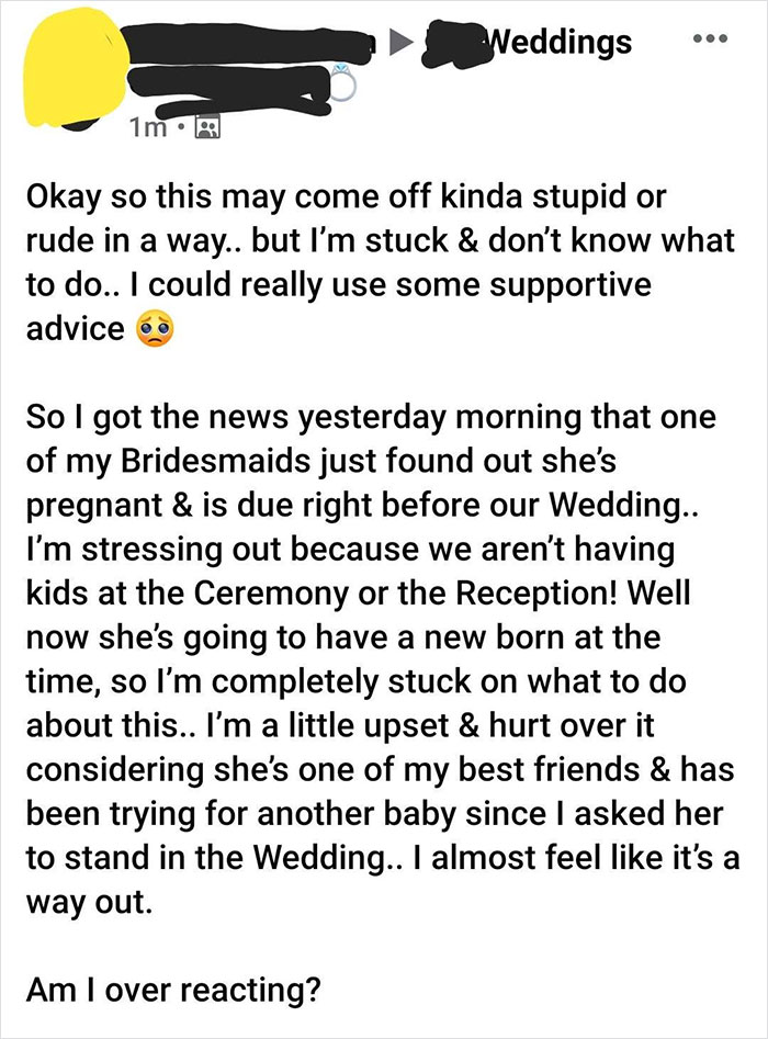 Ah Yes, The Good Old "Get Pregnant So I Won't Need To Be In A Bridal Party" Scheme. Works Every Time