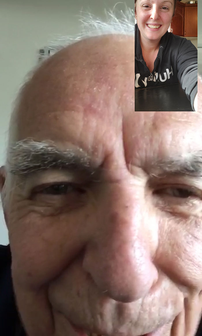My Grandpa, Who's 90 And Has Lung Cancer, Facetimed Me Today, He's So Precious, This Is How He Held The Camera The Whole Time We Talked, And I Can't Stop Smiling