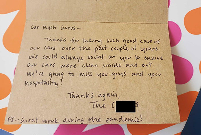 We're Just A Car Wash, So We Have To Assume This Customer (Who's Moving) Wrote Notes Like This For Multiple Local Businesses. And She Brought Donuts