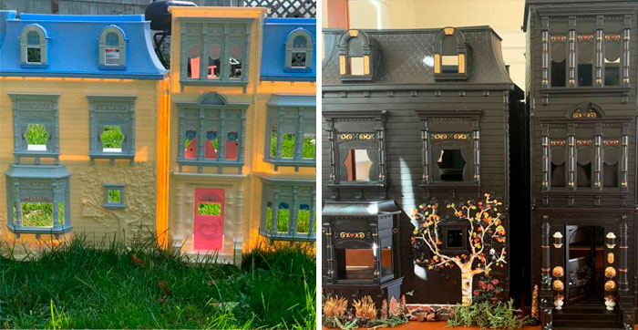 Mom Starts Upcycling Thrifted Plastic Dollhouses Into Spooky Mansions, And She's Absolutely Nailing It