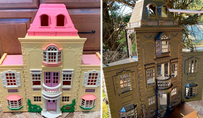 Mom Starts Upcycling Thrifted Plastic Dollhouses Into Spooky Mansions, And She's Absolutely Nailing It Mom Starts Upcycling Thrifted Plastic Dollhouses Into Spooky Mansions, And She's Absolutely Nailing It