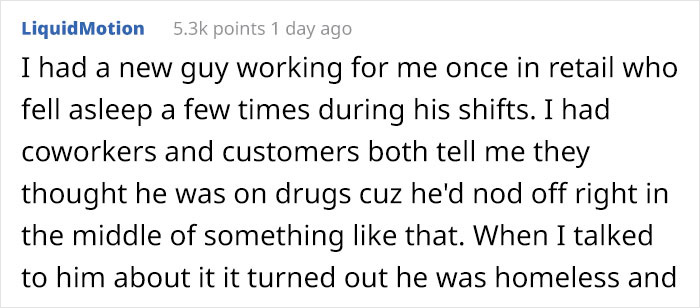 Retail Manager Helps Out His Homeless Employee Who&rsquo;s Constantly Falling Asleep At Work, Gets Praised By 104K People On Reddit