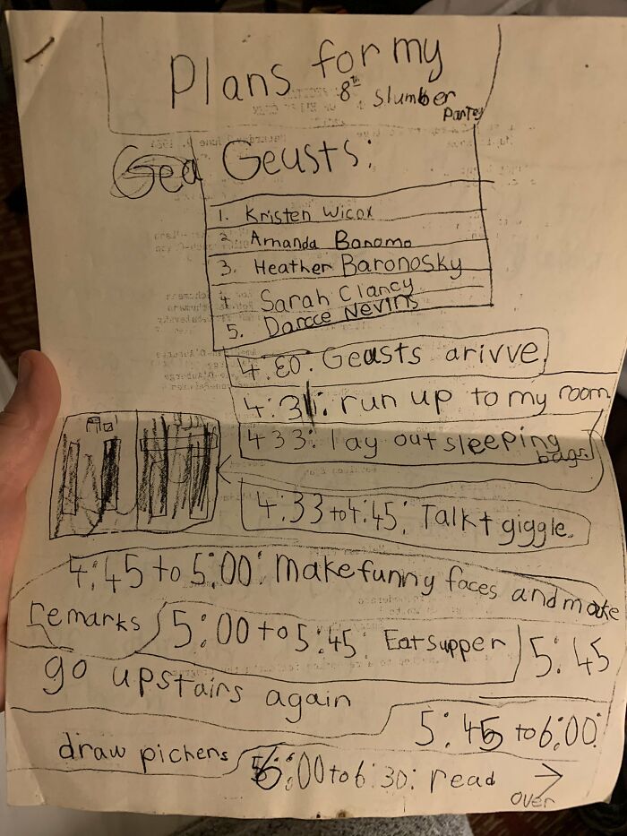 Woman Shares The Slumber Party Plan She Made When She Was 8 And 220k People Love It Woman Shares The Slumber Party Plan She Made When She Was 8 And 220k People Love It