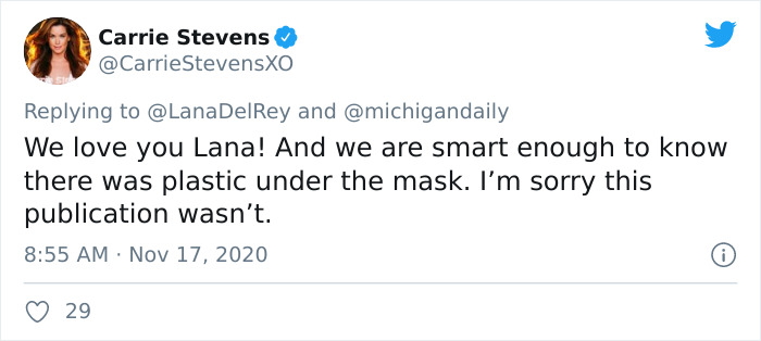 Lana Del Rey Responds To People Who Criticized Her For Wearing A Mesh Face Covering During The Coronavirus Pandemic