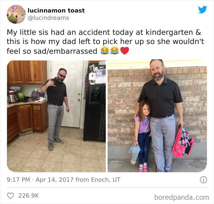 My Little Sis Had An Accident Today At Kindergarten & This Is How My Dad Left To Pick Her Up So She Wouldn't Feel So Sad/Embarrassed