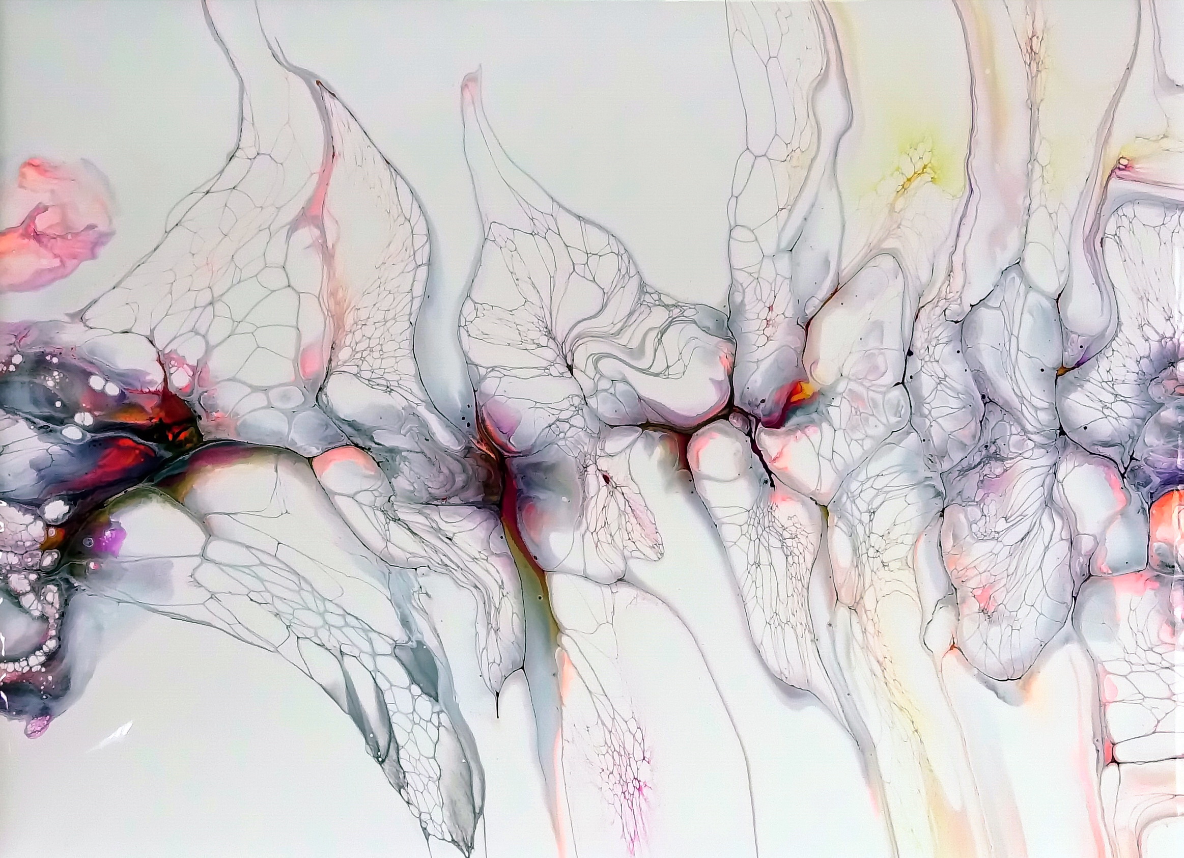 I Made The Webbing Effect With Satin Varnish Using Acrylic Pour Painting Techniques