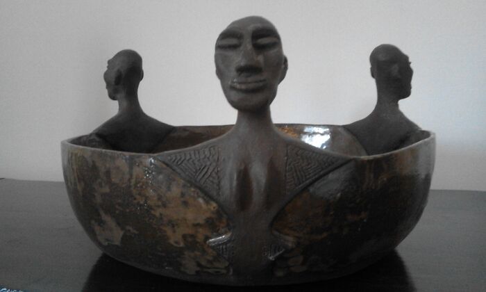 Couple Of Years Ago I Made Some Cly Art Inspired By African And Archaic Art - I'm Blond Blue Esed6and No One Expected This. I'm Proud Of This One.