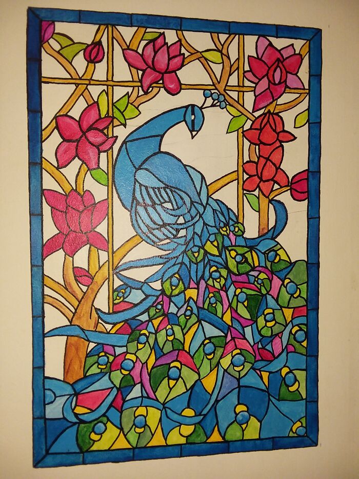 Stained Glass Peacock (Painted On A Wall)
