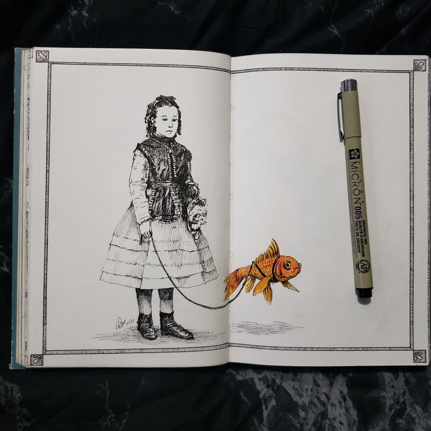 Victorian Girl With Pet Goldfish