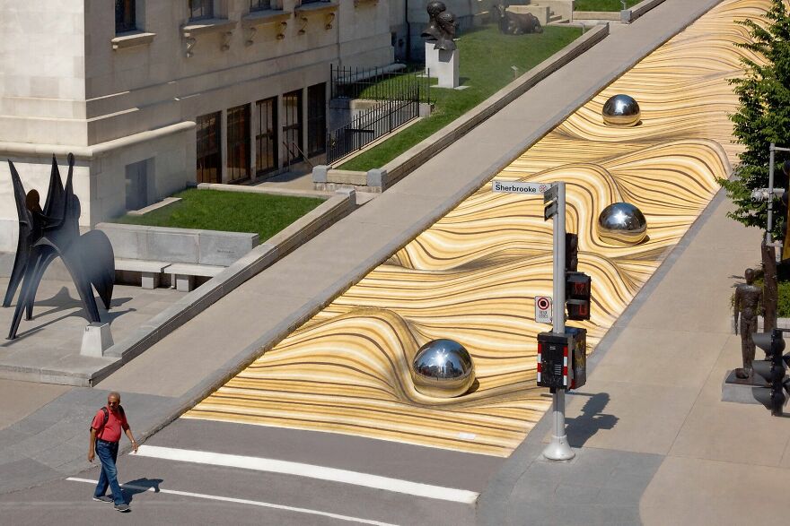 Optical Illusion Transforms A Street In Montreal Into Wavy Sand Dunes