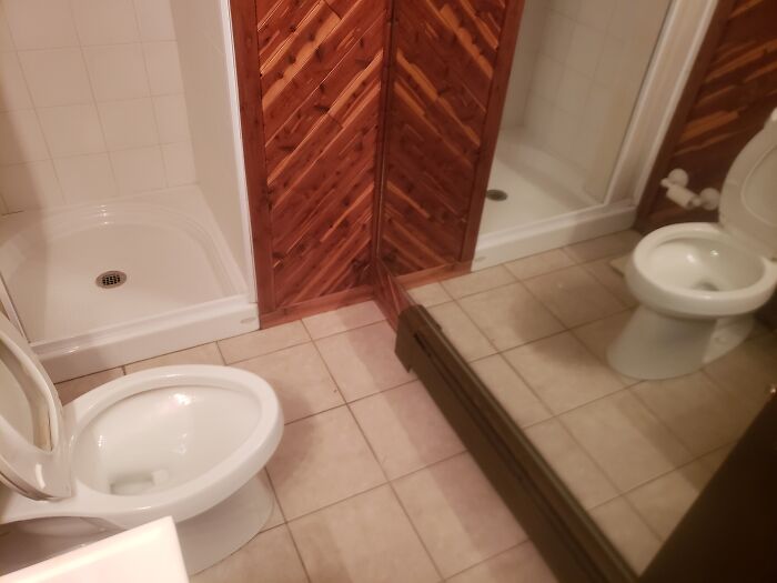 "We're Out Of Material To Finish This Wall". "That's Ok, Just Put A Mirror There Instead"