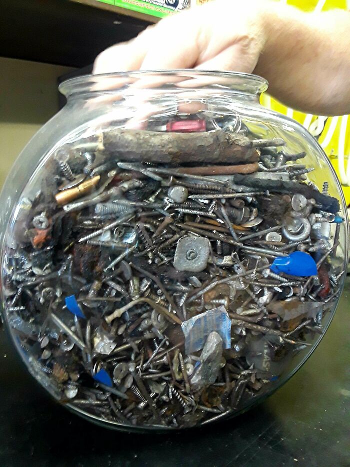 A Dad's Collection Of Every Item He Pulled From A Flat Tire Over 30+ Years As An Auto Mechanic